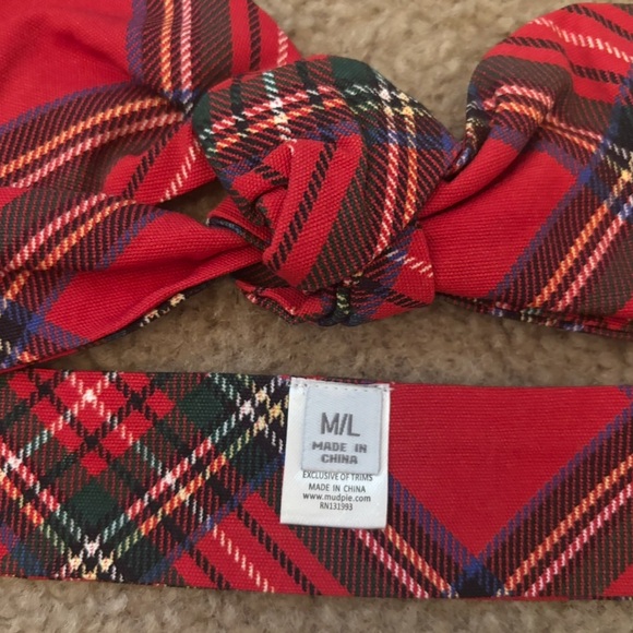 Mud Pie Plaid Red and Black Bow Belt, Medium Large - Picture 3 of 4